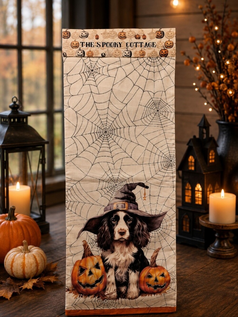 Halloween Dog Table Runner with Pumpkins size 14 x 72.